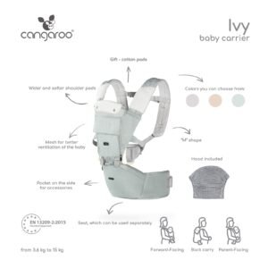 Kangur për bebe Cangaroo IVY, 3.6kg+, e hirtë - Figura 3