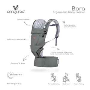 Kangur për bebe Cangaroo Bora, 3.6kg+, e hirtë - Figura 3