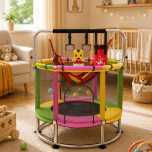 Trampolinë për fëmijë 140cm, shumëngjyrëshe - Figura 3